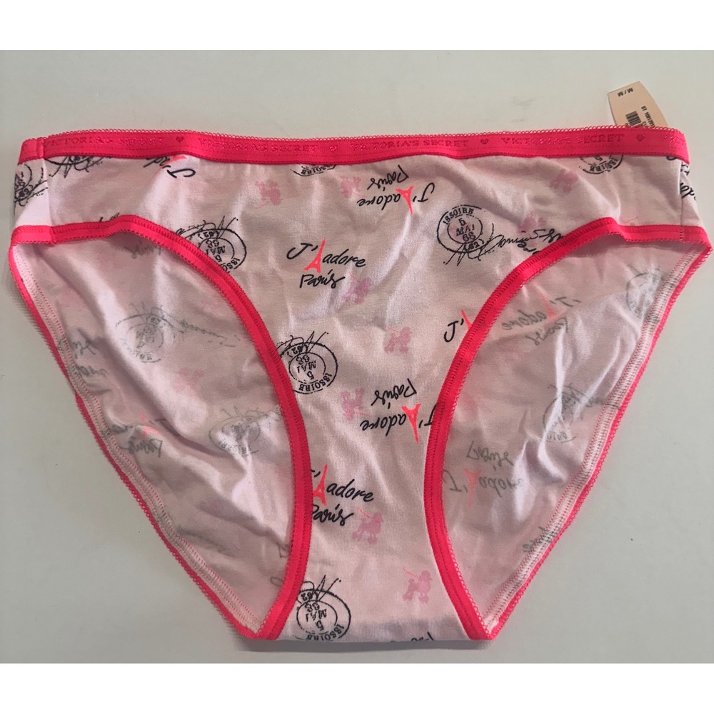 Victorias Secret J'adore Paris Bikini Panties Pink Eiffel Tower Poodle M NEW Y2K